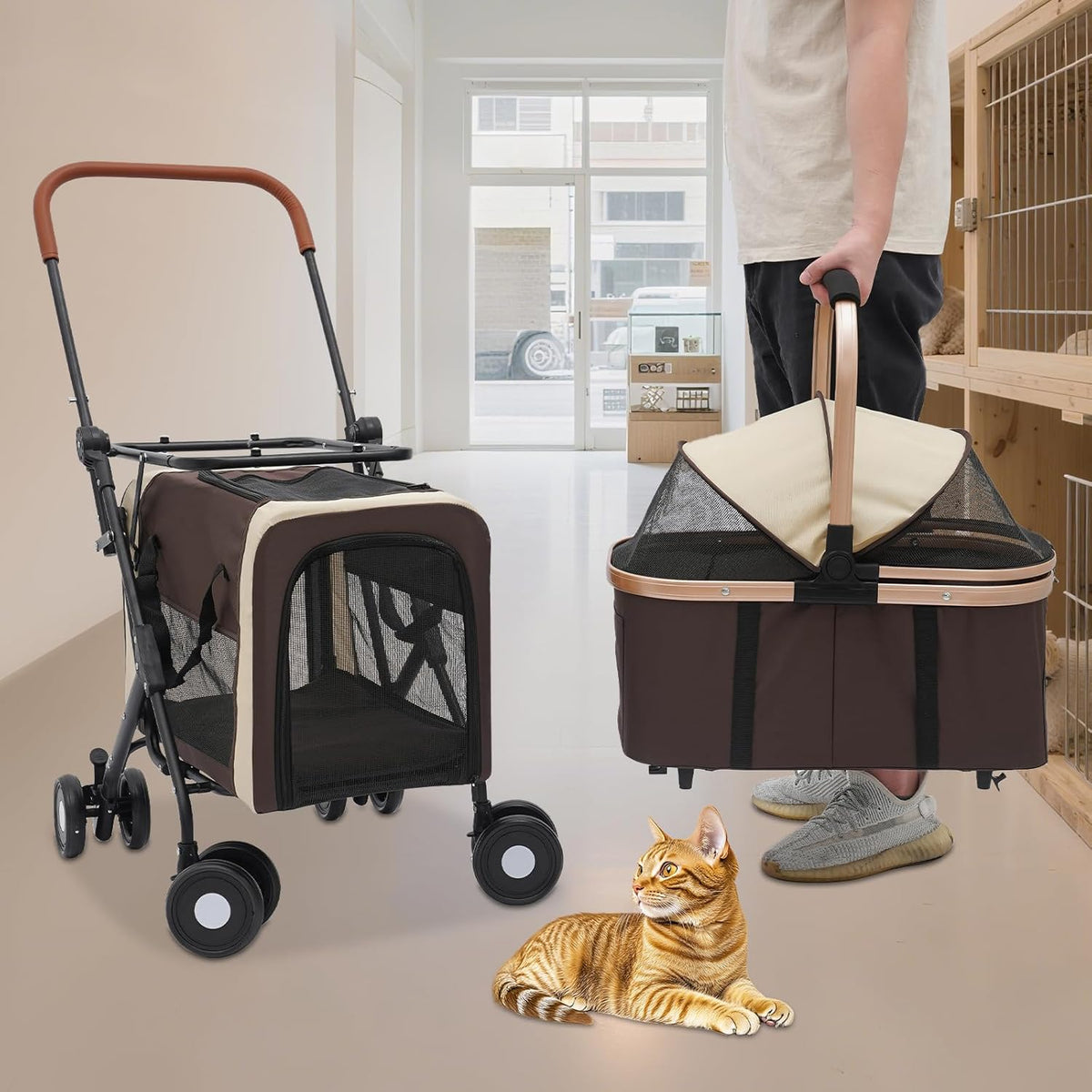 Foldable Pet Stroller for Small & Medium Dogs, Double Dog & Cat Stroller with 3-in-1 Travel System