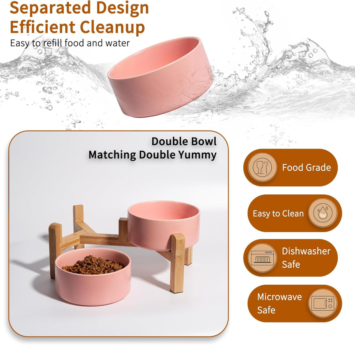 Elevated Ceramic Dog Bowl Set - Raised Dog Bowls with Non-Slip Bamboo Stand - Dog Food and Water