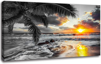 Yxbhhym-Black and White Wall Art Beach Décor Large Ocean Canvas Pictures Wave Sunrise Seascape