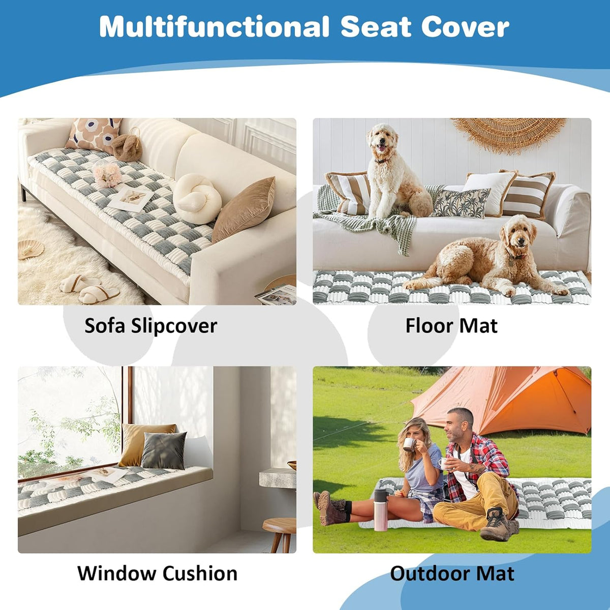 VClife Plaid Dog Car Bed Mat, Non-Slip Backseat Extender Pet Blanket, Washable Dog Bed Mat for
