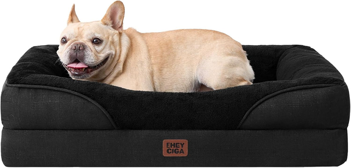 EHEYCIGA Memory Foam Dog Bed for Medium Size, Orthopedic Dog Sofa with Sides and Waterproof Liner