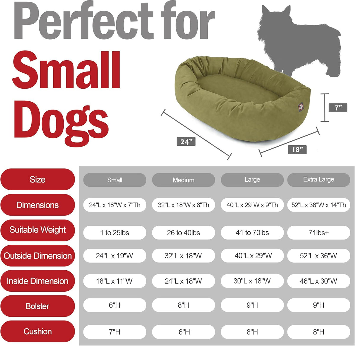 Majestic Pet 24 Inch Suede Shredded Memory Foam Mix Calming Small Dog Bed Washable 24 x 19 x 7