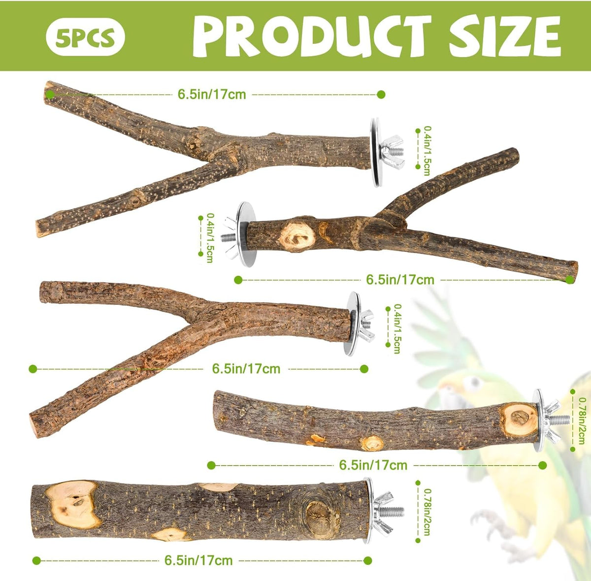 Natural Wood Bird Perches for Cage, Parrot Perch Stand & Platform, Bird Cage Accessories for