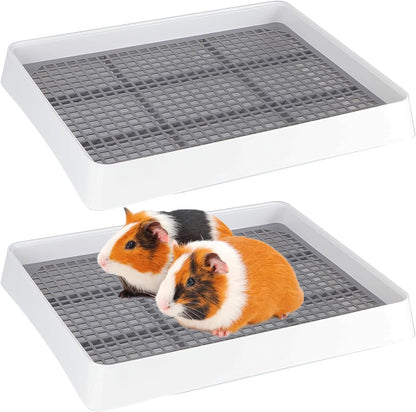 FHTONGE 2 Pcs Guinea Pig Litter Box for Cage, Guinea Pigs Litter Pan with Grid, Rectangular Small