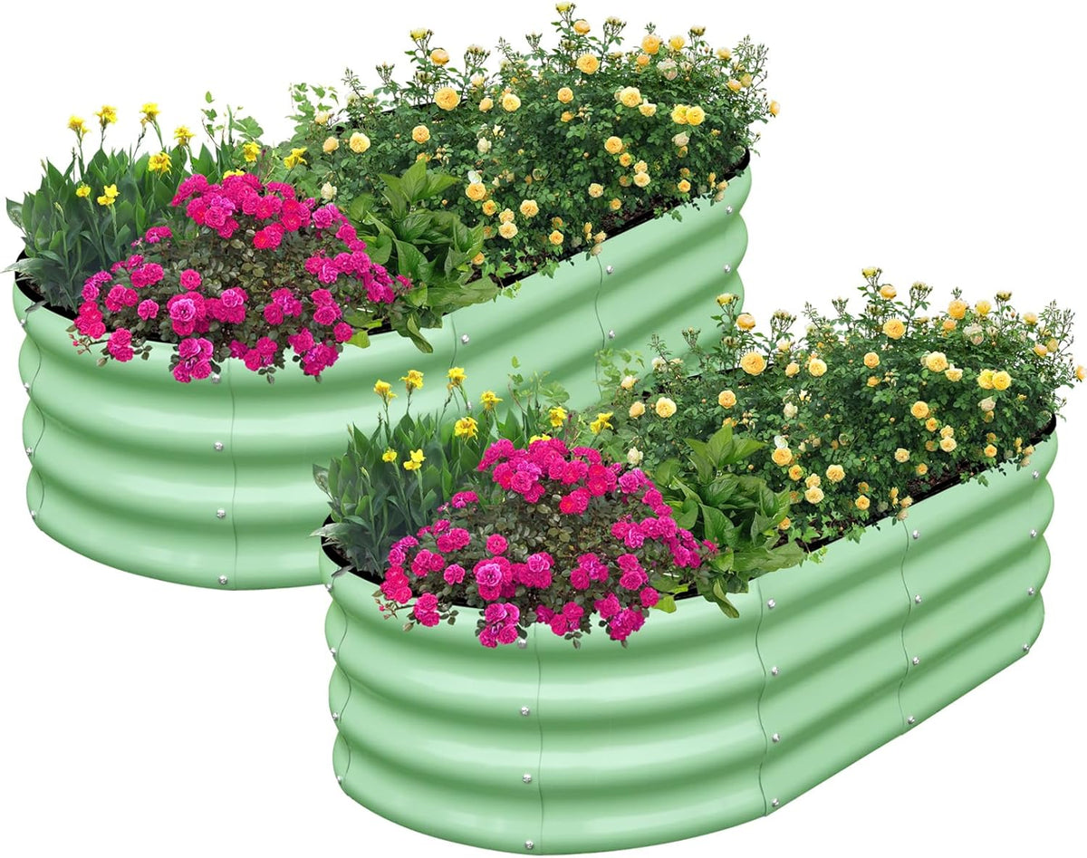 SnugNiture Galvanized Raised Garden Bed Outdoor, 2 Pcs 4x2x1ft Oval Metal Planter Box for Planting