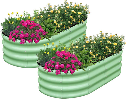 SnugNiture Galvanized Raised Garden Bed Outdoor, 2 Pcs 4x2x1ft Oval Metal Planter Box for Planting