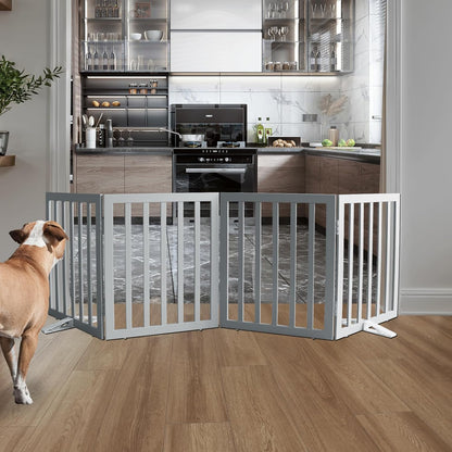 ZJSF Freestanding Indoor Dog Gate for House Foldable Wood Puppy Gate for Doorways Pet Gate for