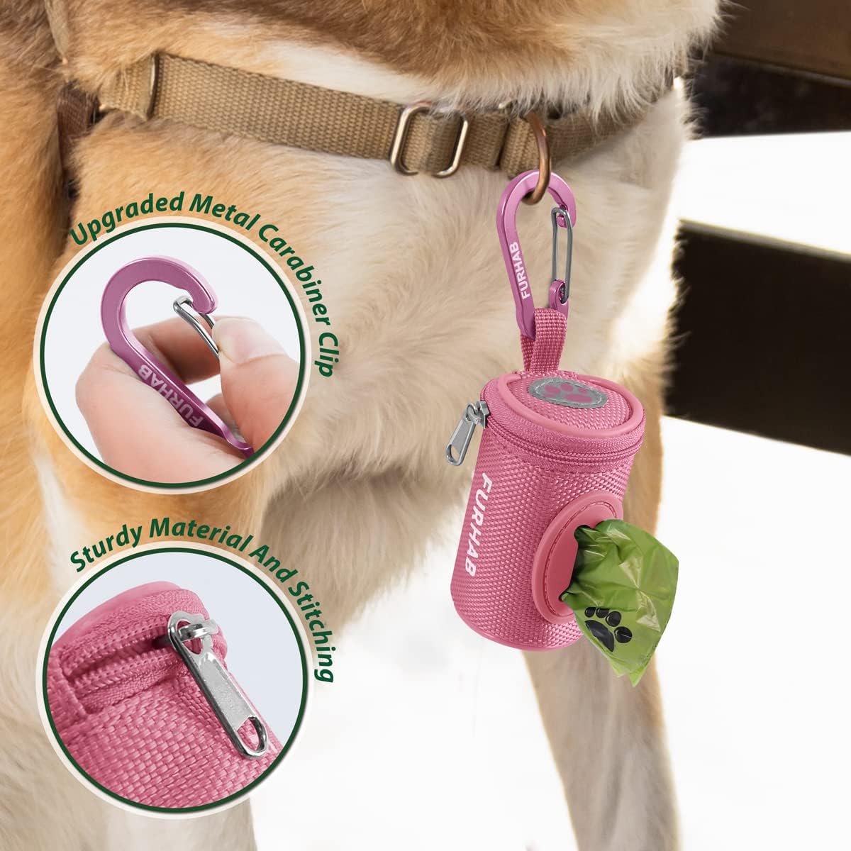 Dog Poop Bag Holder for Leash Doggie Waste Bag Dispenser Soft Fabric Puppy Potty Carrier Small