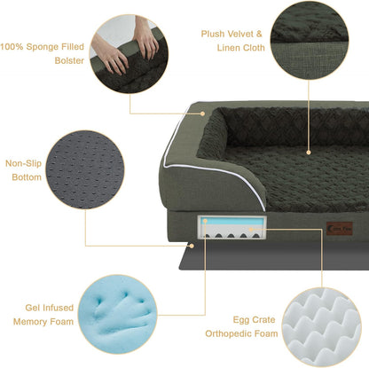 Orthopedic Waterproof Dog Bed for Extra Large Dogs, Memory Foam XL Dog Bed with Sides, Egg-Crate