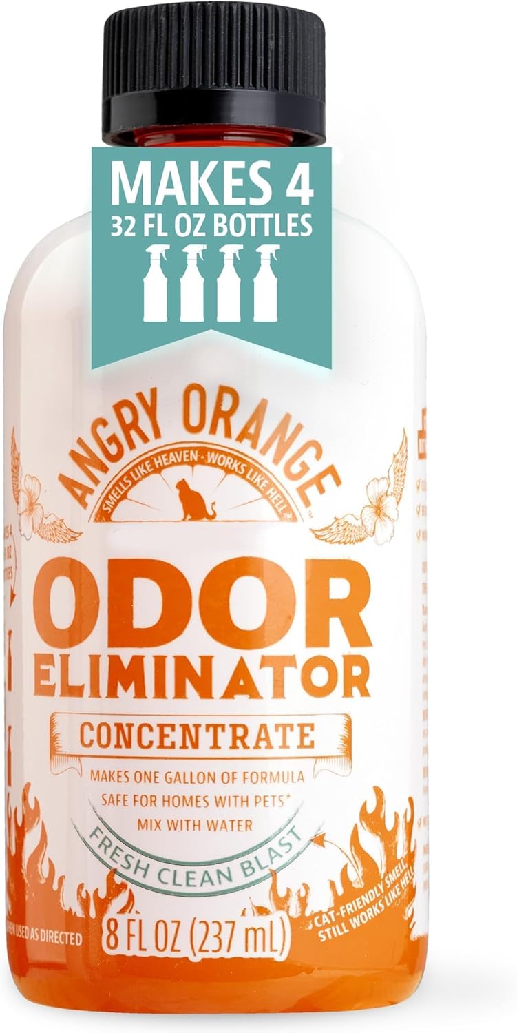 Angry Orange Pet Odor Eliminator Concentrate for Cat Urine and Smells - Fresh Scent - 8 oz (Makes
