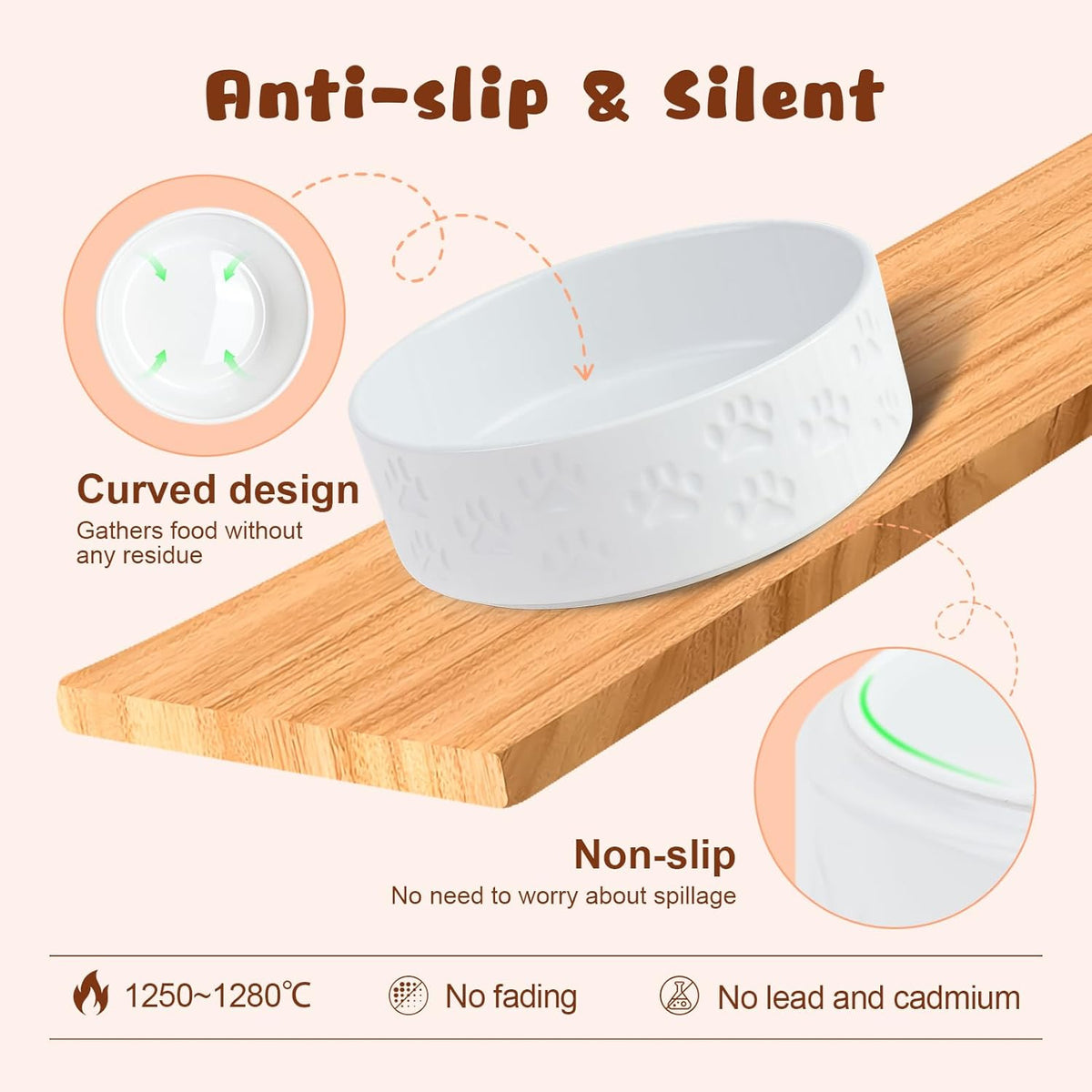 SPUNKYJUNKY Ceramic Elevated Dog Bowl Set with Acacia Wood Stand for Food and Water for Large Dogs
