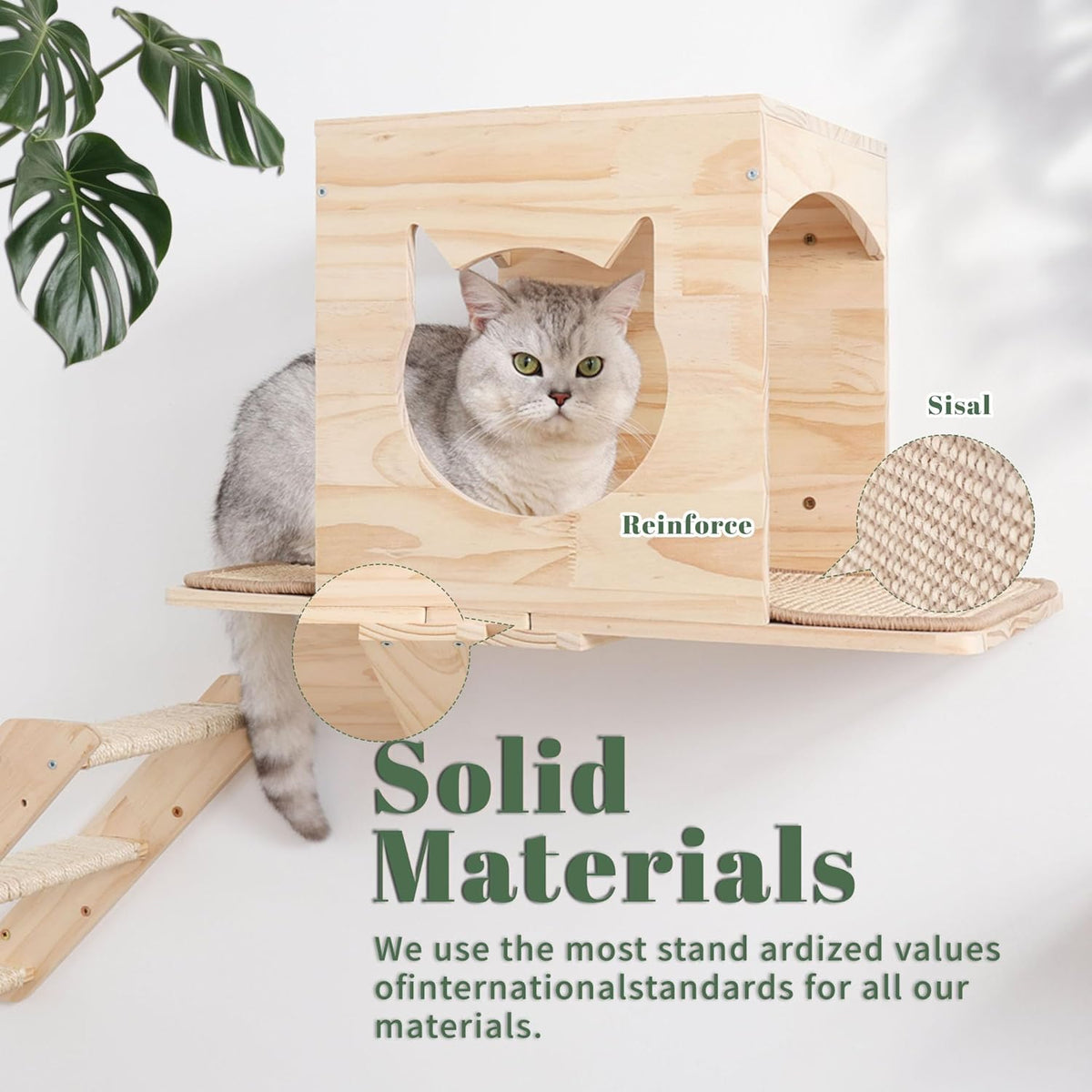 Cat Wall Shelves Set – Wall Mounted Cat Furniture with House, Sisal Mat, Scratching Posts & Perches