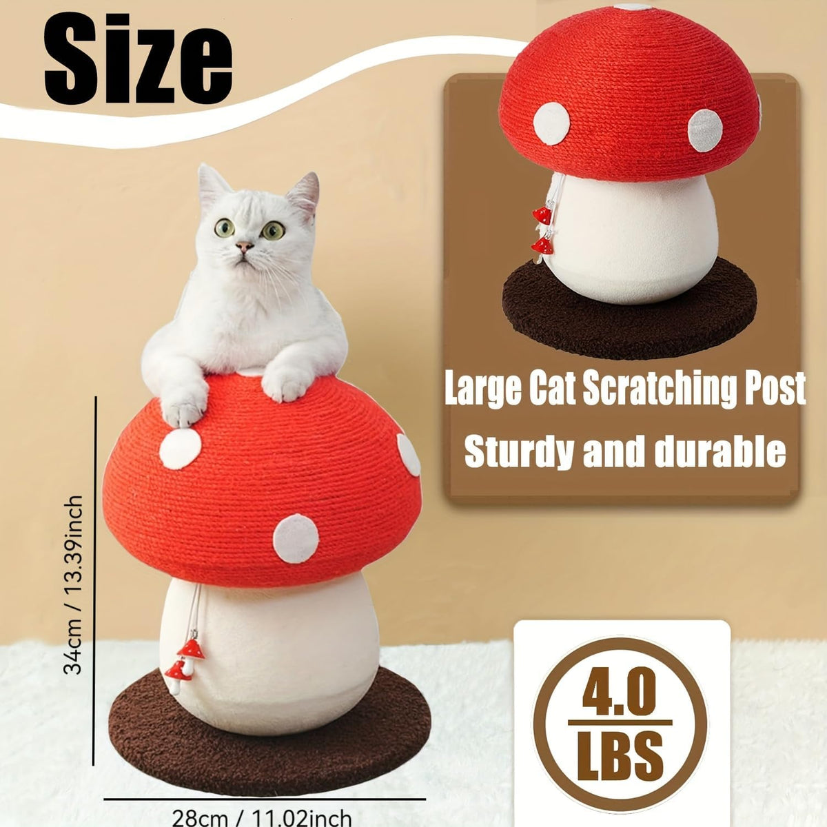 Mushroom Cat Scratcher, Cute Cat Scratching Post, Durable Sisal Rope Cat Scratching Board, Kitten
