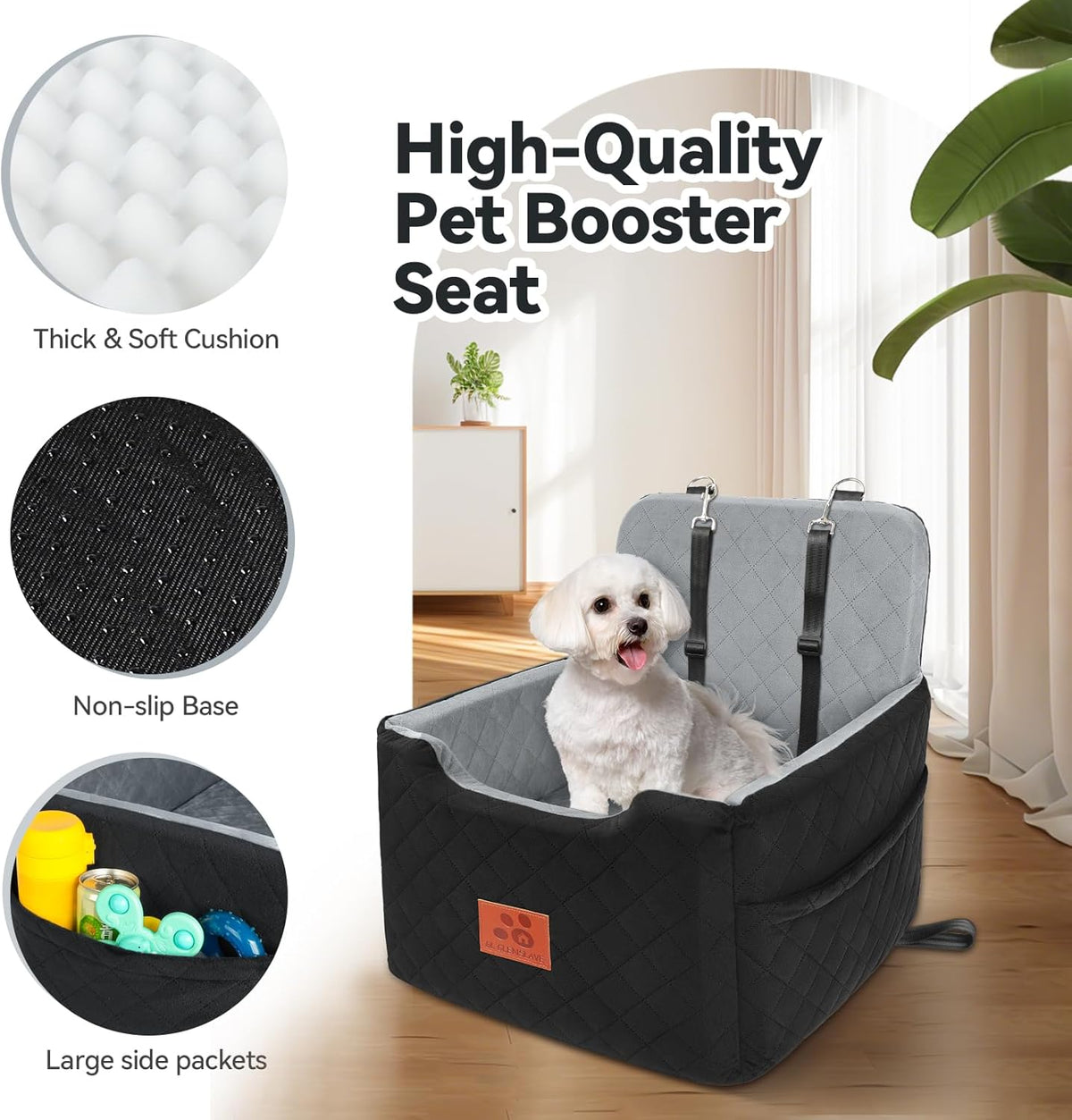 Dog Car Seat for Small/Medium Dogs Under 35lbs,Memory Foam Dog Booster Seats,Detachable and