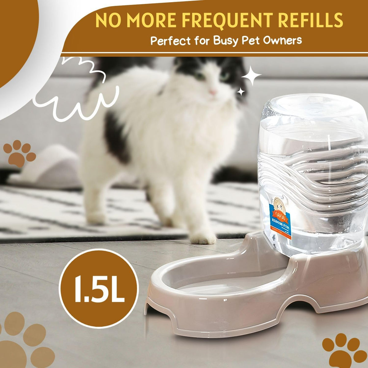 Flexzion Automatic Gravity Pet Waterer for Cat & Dog - Non-Skid & Easy-Clean Auto Replenish Water