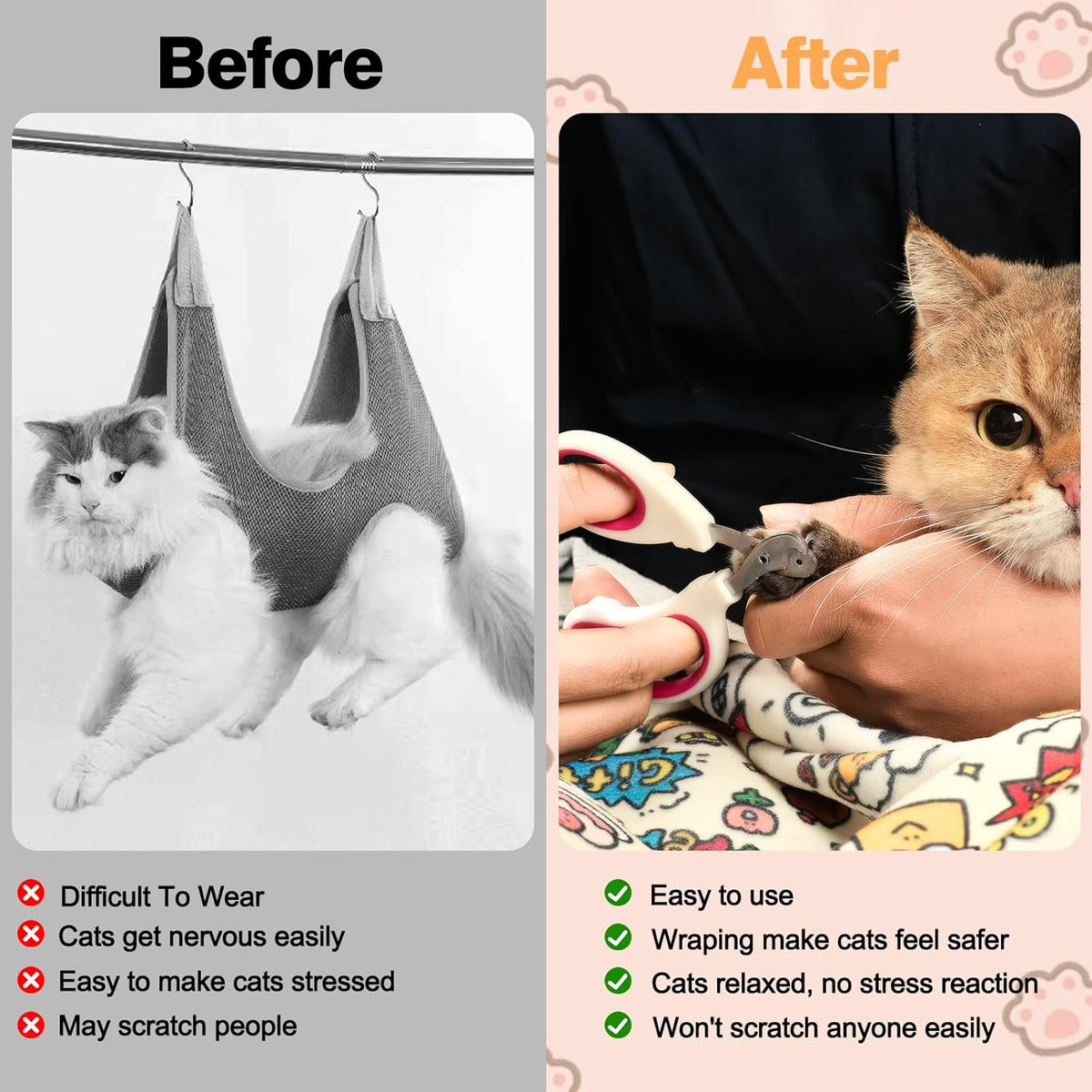 35.5" Cat Grooming Wrap Cat Wrap for Cutting Nails Cat Restraint for Nail Clipping Cat Swaddle Wrap