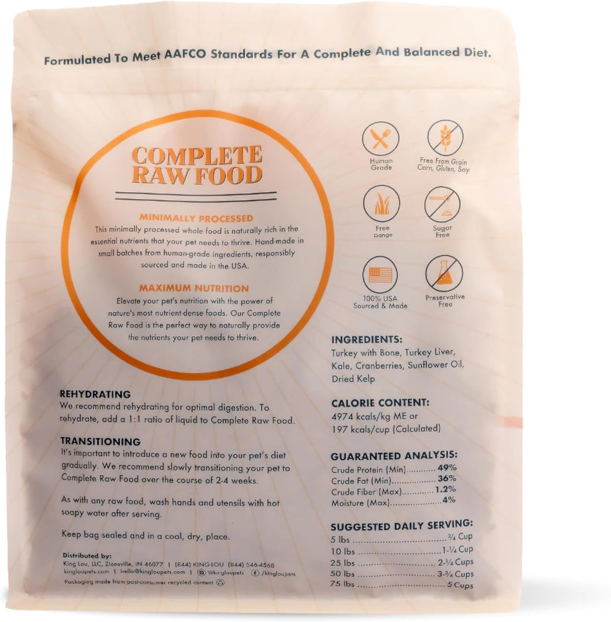King Lou Pets - Human Grade Raw Food for Dogs and Cats - Complete Meal for Pets - Freeze Dried