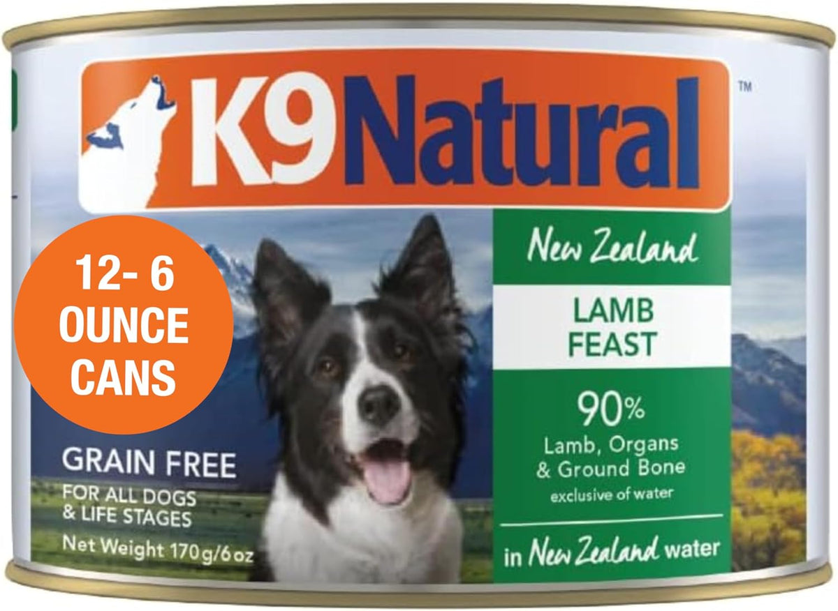 K9 Natural Wet Dog Food Pate, Lamb Feast, 6 Oz Cans (Pack of 12), Grain Free, Made in New Zealand