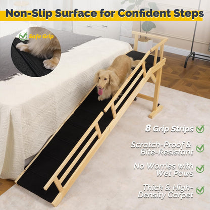 Dog Ramp for Bed or Couch, Wooden Pet Ramp with 20° Gentle Slope, Removable Side Rails, Non-Slip