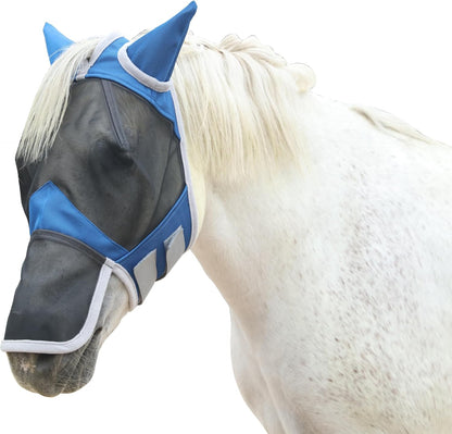 Horse Fly Mask with Ears & Long Nose Cover | Forelock Opening for Tangle-Free Mane Care | UV