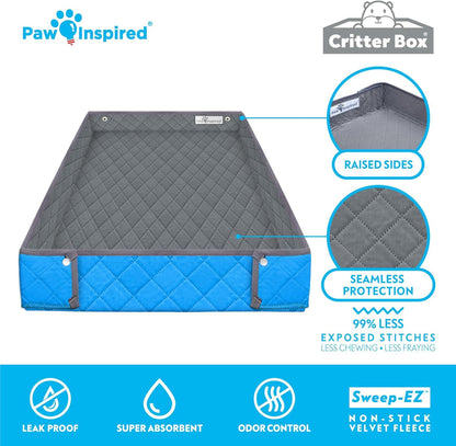 Paw Inspired Critter Box Washable Cage Liner, Reversible Fleece Bedding with Raised Sides for