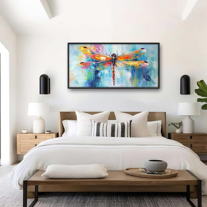 Extra Large Abstract Dragonfly Framed Wall Art for Living Room,Oversized Colorful Dragonfly