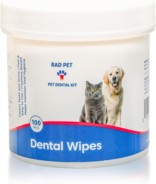 Rad Health Dog Dental Wipes - 100ct Pet Dental Finger Wipes, Easy No-Brush Teeth Cleaning, Removes