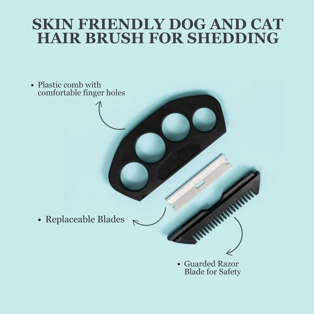 The Fur Hero, Pet hair comb - Skin Friendly Dog and Cat hair brush for Shedding with an embedded