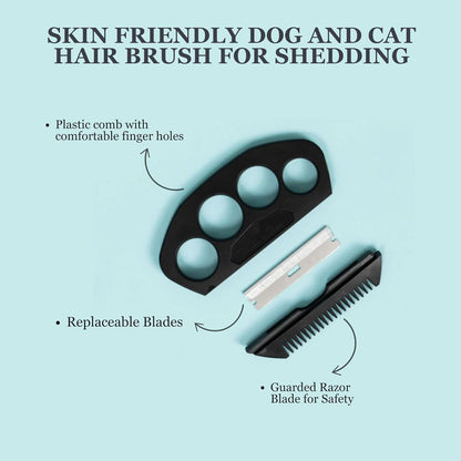 The Fur Hero, Pet hair comb - Skin Friendly Dog and Cat hair brush for Shedding with an embedded