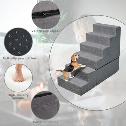 Dog Stair Steps for High Beds 30 inches Tall, 33D Foam Dog Ramp for Bed 30-32 inches, 6-Step Pet