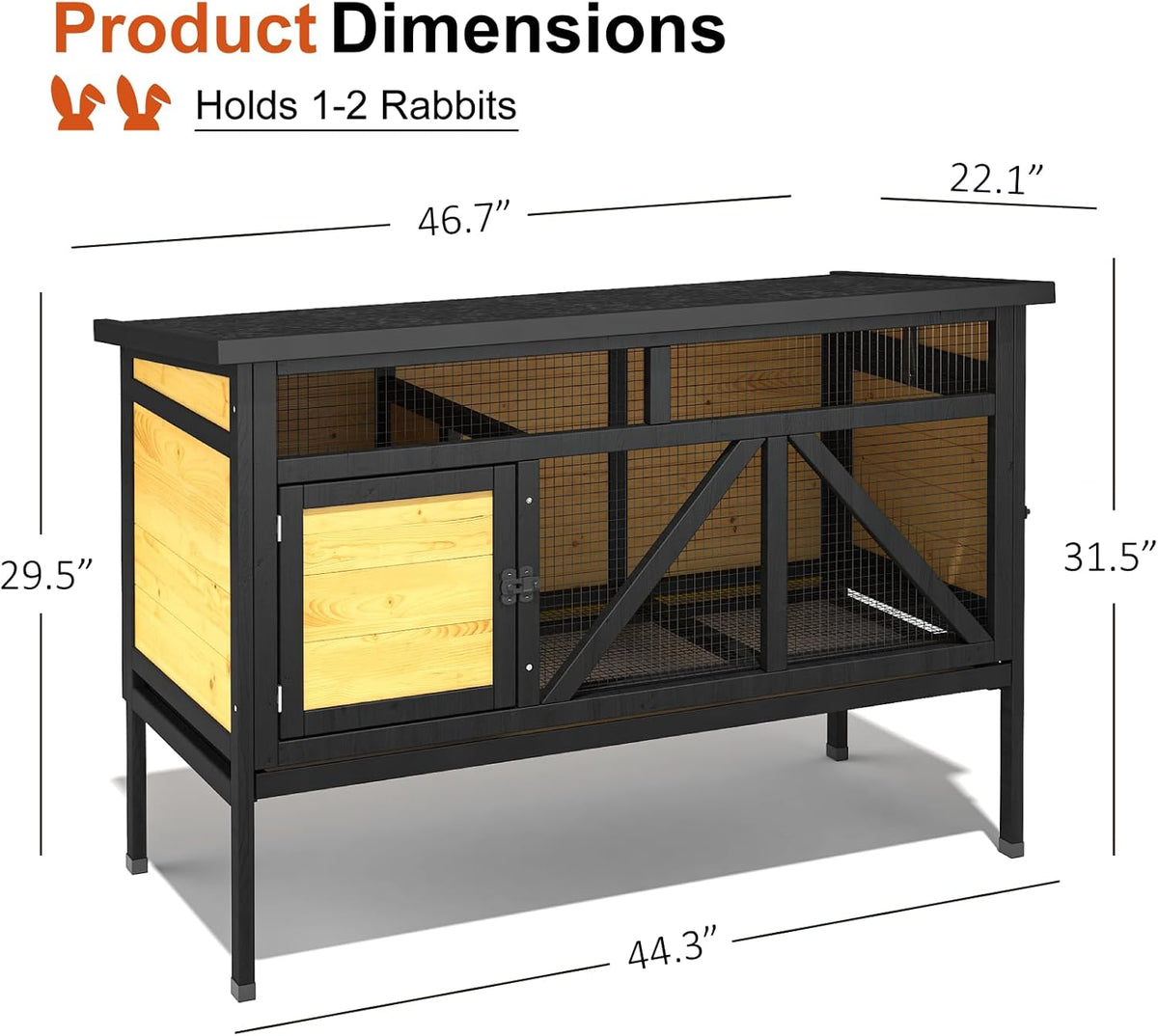 46.7" Rabbit Cage Elevated Bunny Cage Indoor, Outdoor Rabbit Hutch Hamster Cages for Small Animals