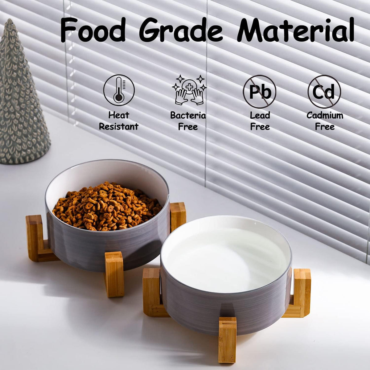 Petygooing Ceramic Cat Dog Bowl Set with Stand,Small Dog Bowls,Pet Food and Water Dish, Anti Slip