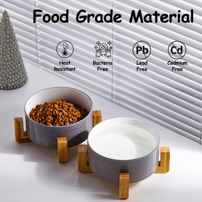 Petygooing Ceramic Cat Dog Bowl Set with Stand,Small Dog Bowls,Pet Food and Water Dish, Anti Slip