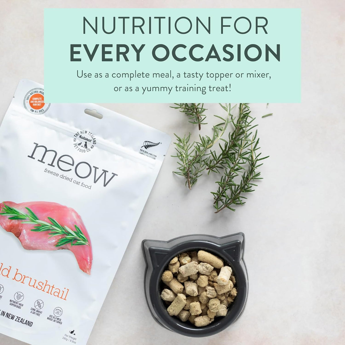 Meow Wild Brushtail Freeze Dried Raw Cat Food, Mixer, or Topper, or Treat - High Protein, Natural