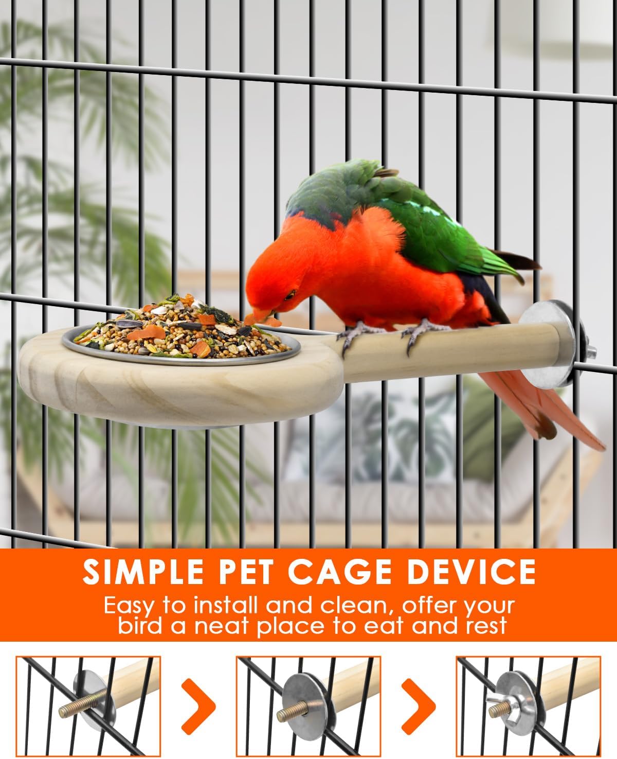 KATUMO Bird Perch Bird Feeding Cup Parrot Wood Perch Stand Toy Bird Cage Accessory for Parakeet