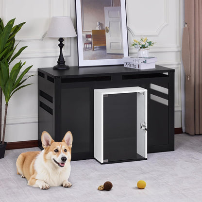 Lovupet Wooden Dog Crate Furniture, Villa Style Dog Kennel for Medium Breed with Glass Door and