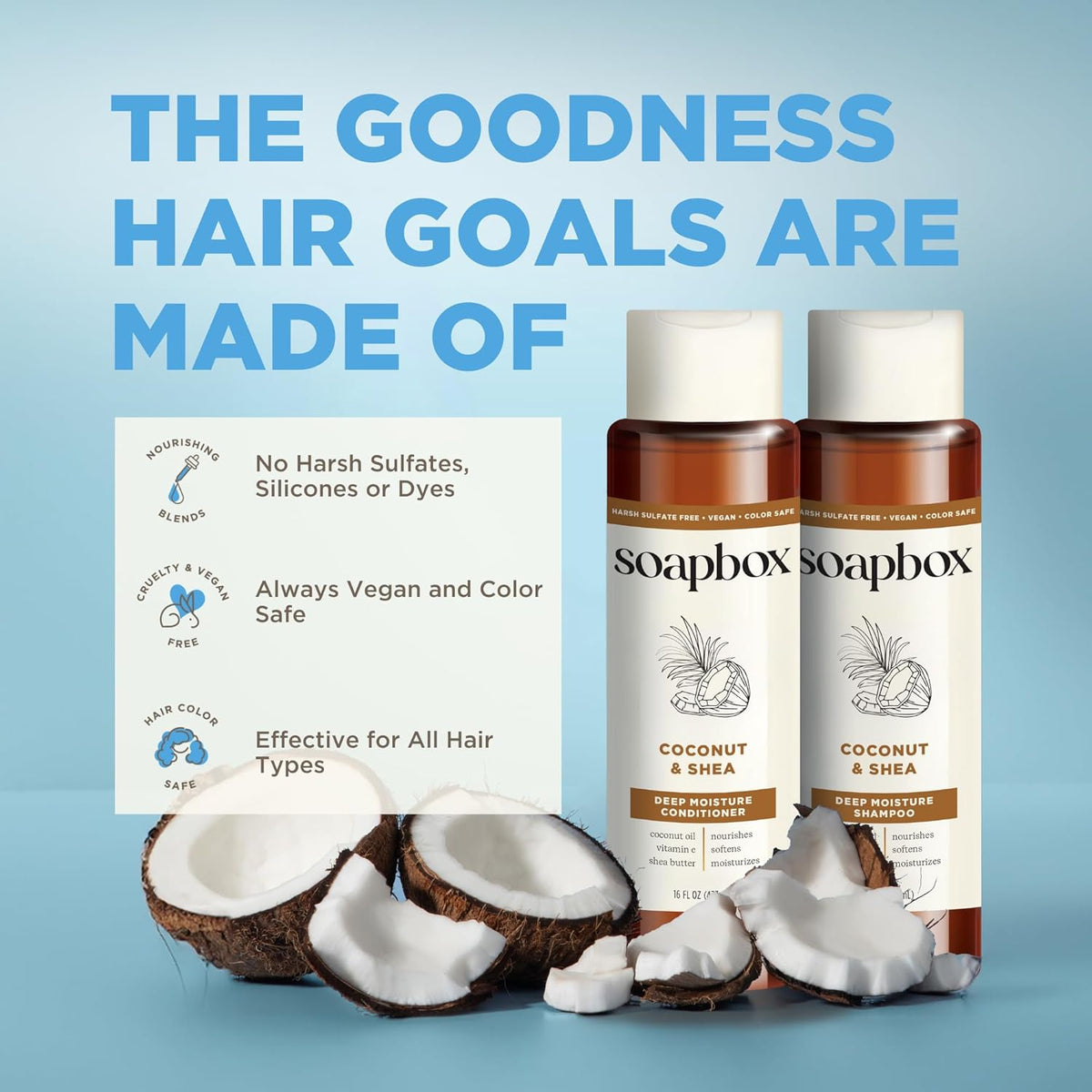 Soapbox Shampoo and Conditioner Set with Coconut Oil, Jojoba Oil, Aloe and Shea Butter to