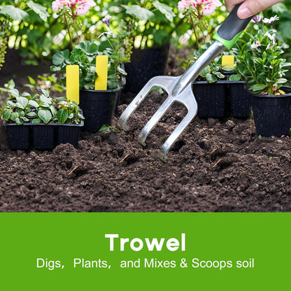 Garden Tool Set, 3 Pack Aluminum Heavy Duty Gardening Kit Includes Hand Trowel, Transplant Trowel