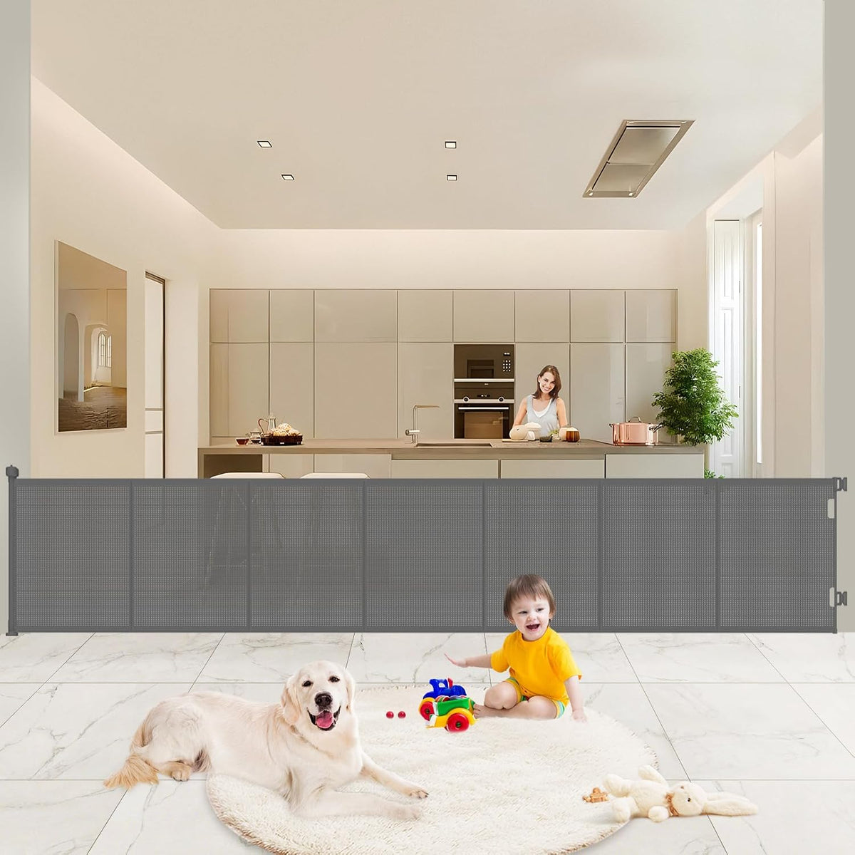 Upgrade 120" Retractable Baby Gates Extra Wide with Reinforced Strips, 10 FT Retractable Dog Gate