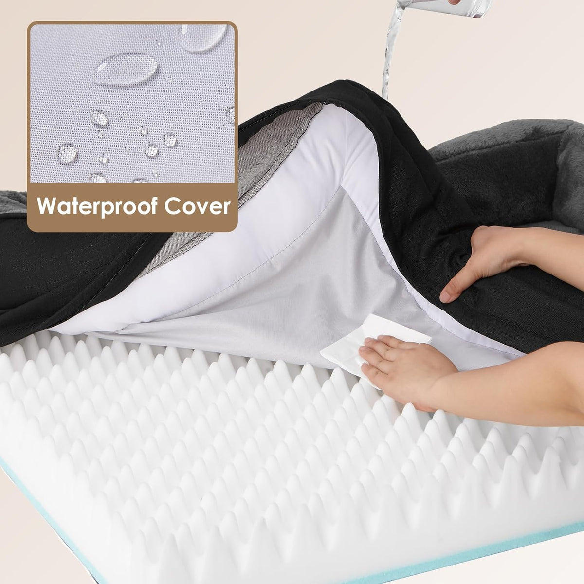 EHEYCIGA Memory Foam Dog Bed for Medium Size, Orthopedic Dog Sofa with Sides and Waterproof Liner