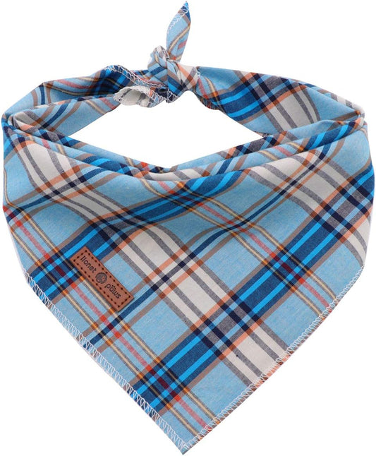 Lionet Paws Dog Bandana for Small Medium Large Dogs, Cat Kerchief Blue Plaid, Triangle Bibs Scarf