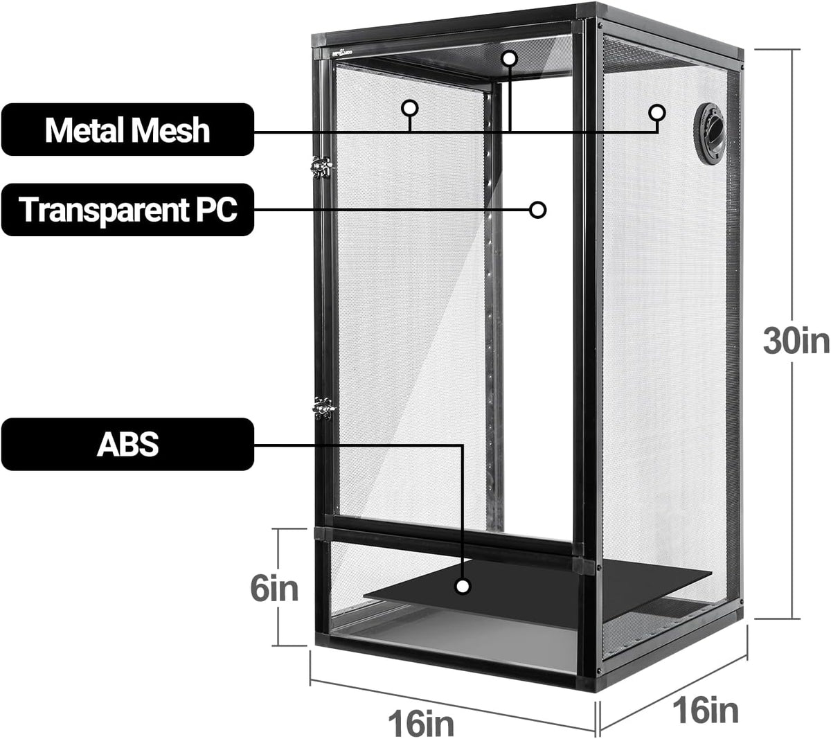 REPTI ZOO 16" x 16" x 30" Front Opening Chameleon Cage with 3-Sided Metal Mesh, 33 Gallon Screen