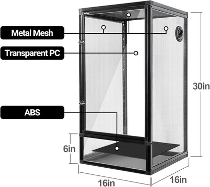 REPTI ZOO 16" x 16" x 30" Front Opening Chameleon Cage with 3-Sided Metal Mesh, 33 Gallon Screen