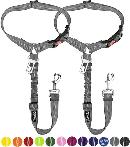 SlowTon Dog Seat Belt for Car, 2 Pack Dog Car Harness Seatbelt Adjustable with Elastic Bungee