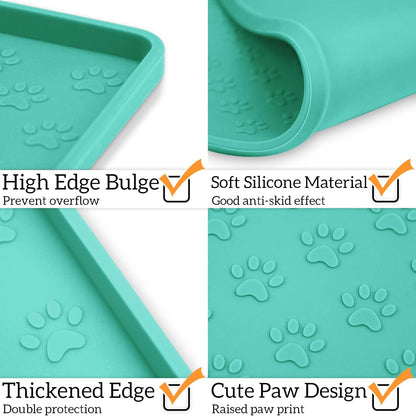Ptlom Pet Placemat for Dog and Cat, Waterproof Non-Slip Silicone Feeding Bowl Mat Prevent Food and