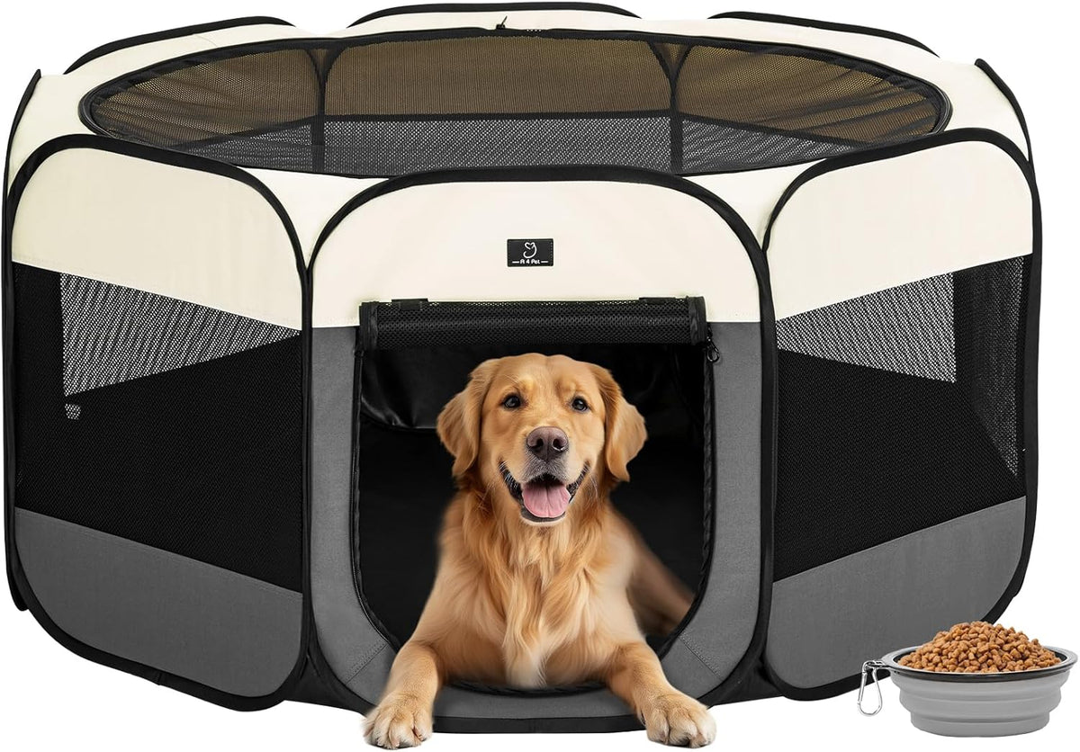 A4Pet Dog Playpen Indoor, 49” Portable Playpen with Bowl, Suitable for Puppies, Kittens, and Small