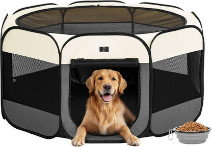 A4Pet Dog Playpen Indoor, 49” Portable Playpen with Bowl, Suitable for Puppies, Kittens, and Small