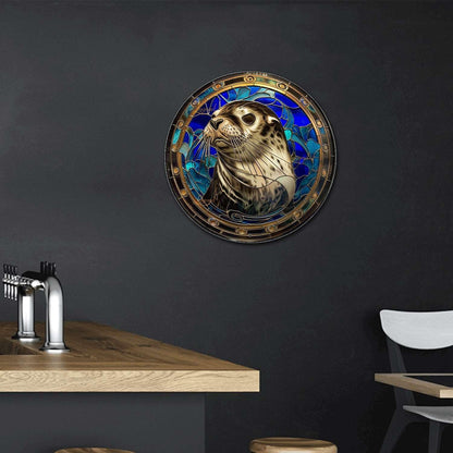 Lygond Metal Sign Tin Sign Circular Stained Glass Harbor Tin Sig For Home Decor 8×8 Inches