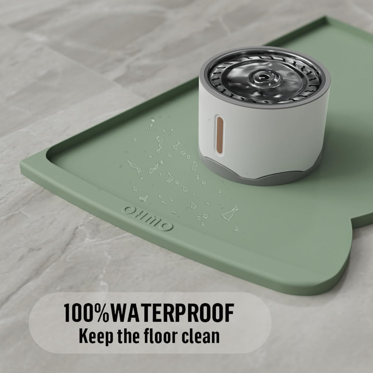 OHMO Dog Food Mat(Sage Green, 24 * 15'') w/Residue Collection Pocket Silicone Pet Feeding Mat for