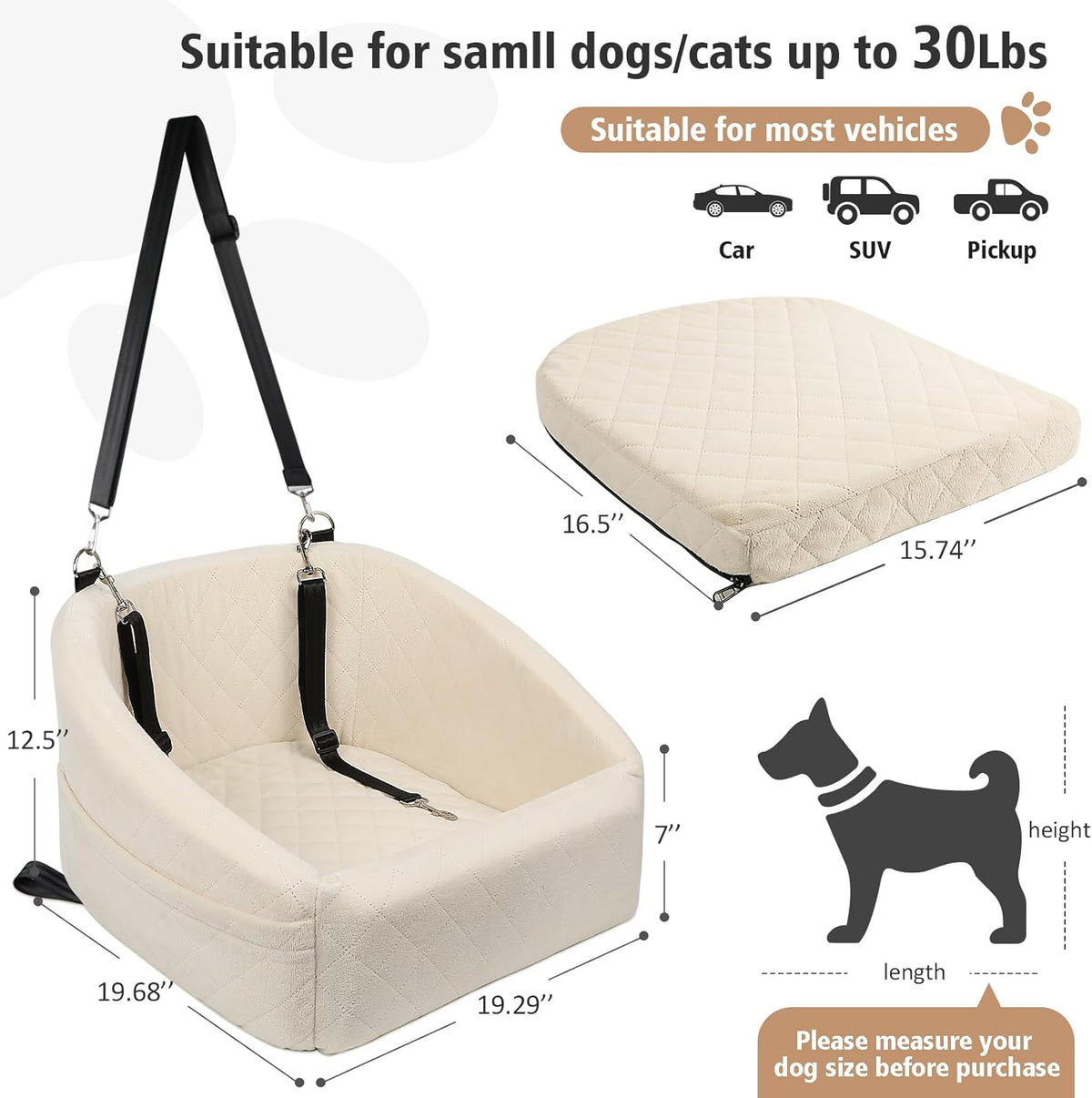 Dog Car Seat for Small Medium Dogs,Detachable Washable Dog Booster Seat Under 30lbs, Pet Car Seat